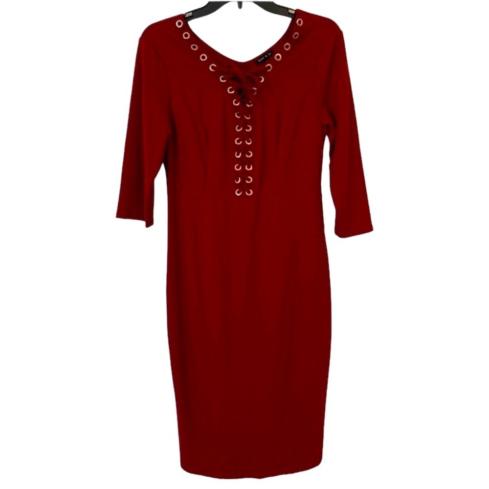 Sami & Jo | Small | Red Lace-up Dress Three-quarter Sleeves and Metal Grommets
